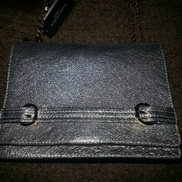 GIANNI CHIARINI-Silver Pebbled Leather-Gold Chain - Picture 2 of 7